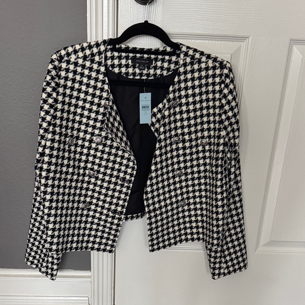 Ann Taylor Black and White Houndstooth Blazer